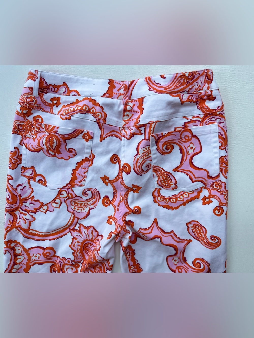 J. McLaughlin Orange and Pink Paisley Print White Pants Size 8 - Picture 10 of 11